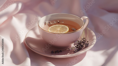 Aromatic tea with lavender and lemon. Relax and unwind with this soothing drink. Self-care moment.