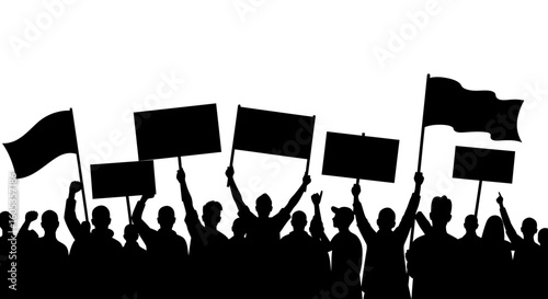 Crowd of Protesters Holding Signs in Silhouette Style silhouette