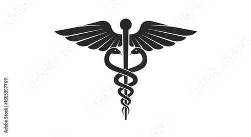 Caduceus Medical Symbol with Snakes and Wings Silhouette