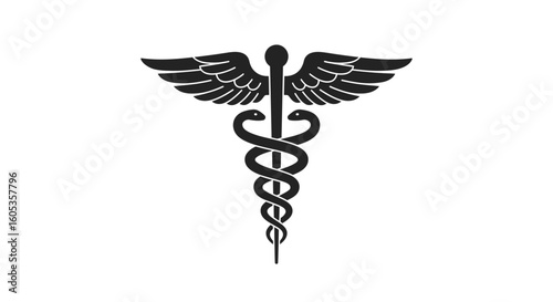 Caduceus Medical Symbol with Snakes and Wings Silhouette