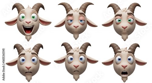Cartoon goat heads with various expressions