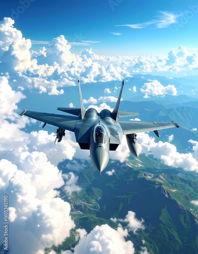 Fighter jet soaring above mountains
