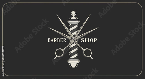 Barber Shop Signage, Iconic Symbols, Urban Business Setting, Graphic Design, Vintage Style, Close-Up View, Hair Care Concept