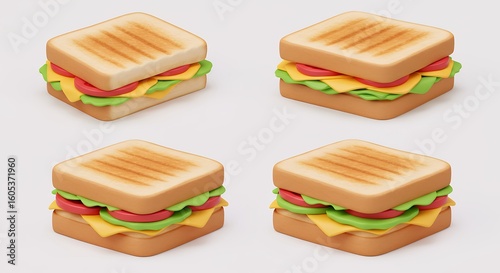Four 3 d style toasted sandwiches