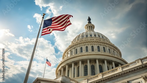 American flag waves proudly in front of the us capitol building