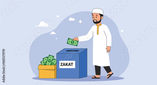 Giving Zakat – Man Donating Money to Zakat Box