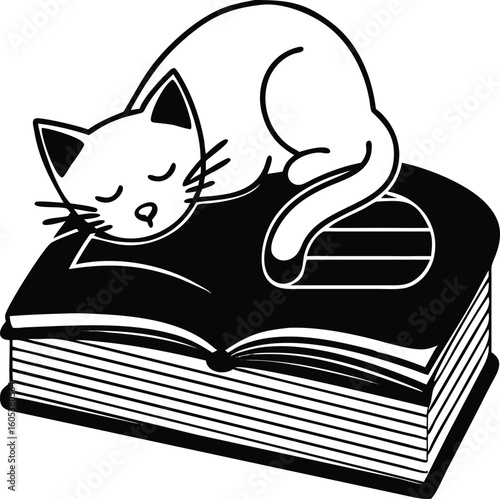 cat sleeping on the book