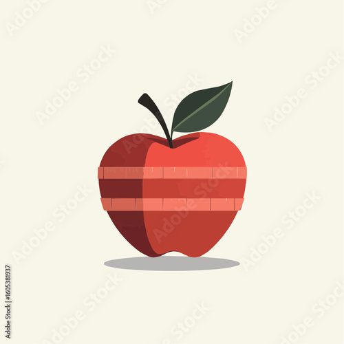 Apple wrapped in measuring tape in flat vector style  