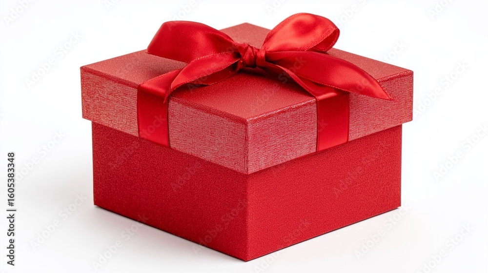 Fototapeta premium Red gift box with ribbon isolated on white background