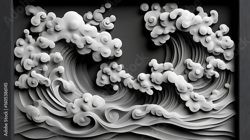 Abstract monochrome waves in a framed design