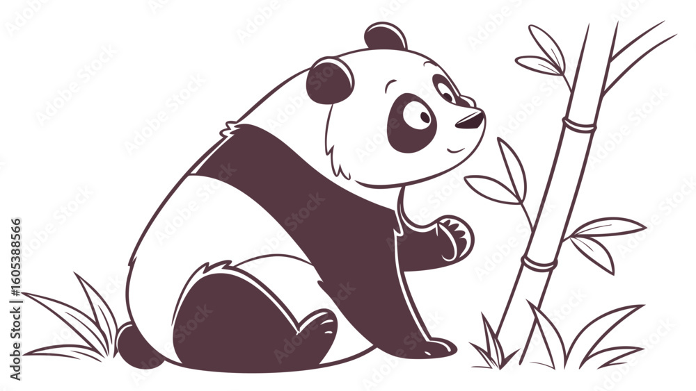 Naklejka premium Cute panda bear sitting with bamboo.