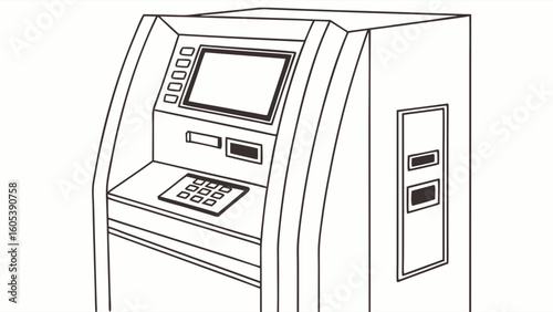 Automatic Teller Machine (ATM) Line Art Illustration