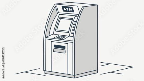 Modern ATM Machine Line Art Illustration for Financial Services