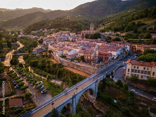 Aerial View of Prats-de-Mollo-la-Preste at Golden Hour, Southern France