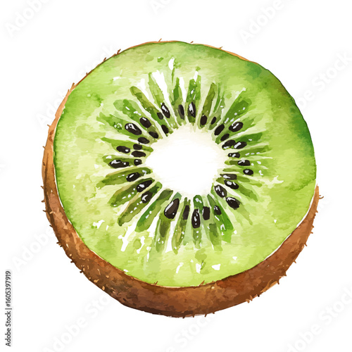 My Watercolor hand-painted sliced Kiwi painting illustration isolated on a white background, vector illustration, AI painting design, EPS format design. vector illustration