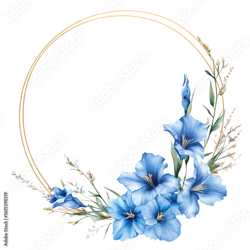 Carta da parati My Watercolor hand-painted floral frame with blue gladiolus flowers illustration isolated on a white background, vector illustration, AI painting design, EPS format design