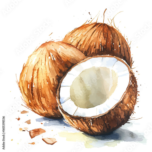 My Watercolor hand-painted Coconut sliced painting illustration isolated on a white background, vector illustration, AI painting design, EPS format design. vector illustration