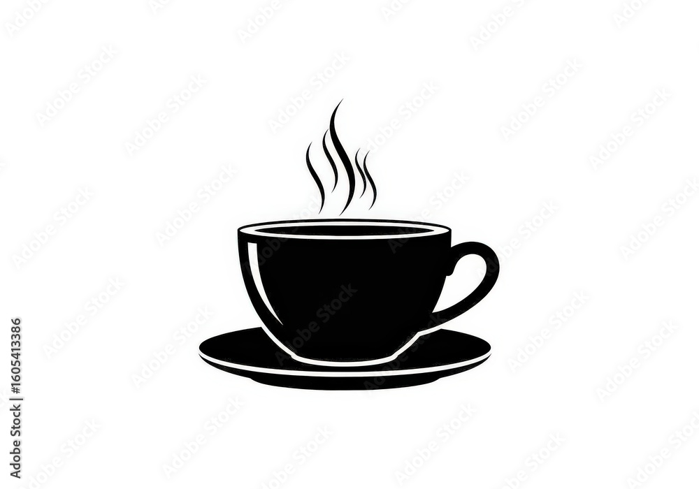 Black Coffee Cup with Steam on Saucer Hot Beverage Illustration Black Coffee Cup with Steam on Saucer Hot Beverage Illustration