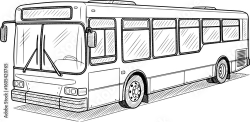 Public transit bus monochrome sketch, generic shape with hand-drawn style