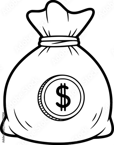 Money bag with generic coin shape icon, monochrome with hand-drawn style