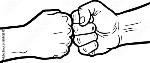 Hand making fist bump gesture icon, outlined sketch with hand-drawn style