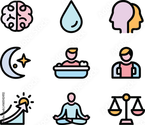 Brain health, water, dual minds, moon, bath, worker, growth, yoga, scales