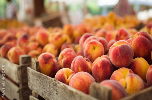 Peaches in basket at farmers market