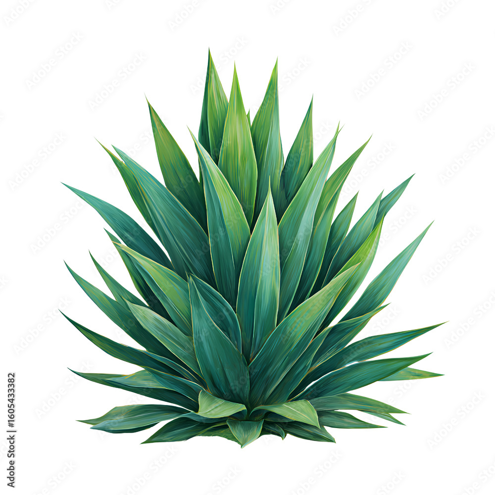 Fototapeta premium Yucca Plant with Sharp Sword-Like Green Leaves, Full Rosette Shape, Isolated on Transparent Background (2)