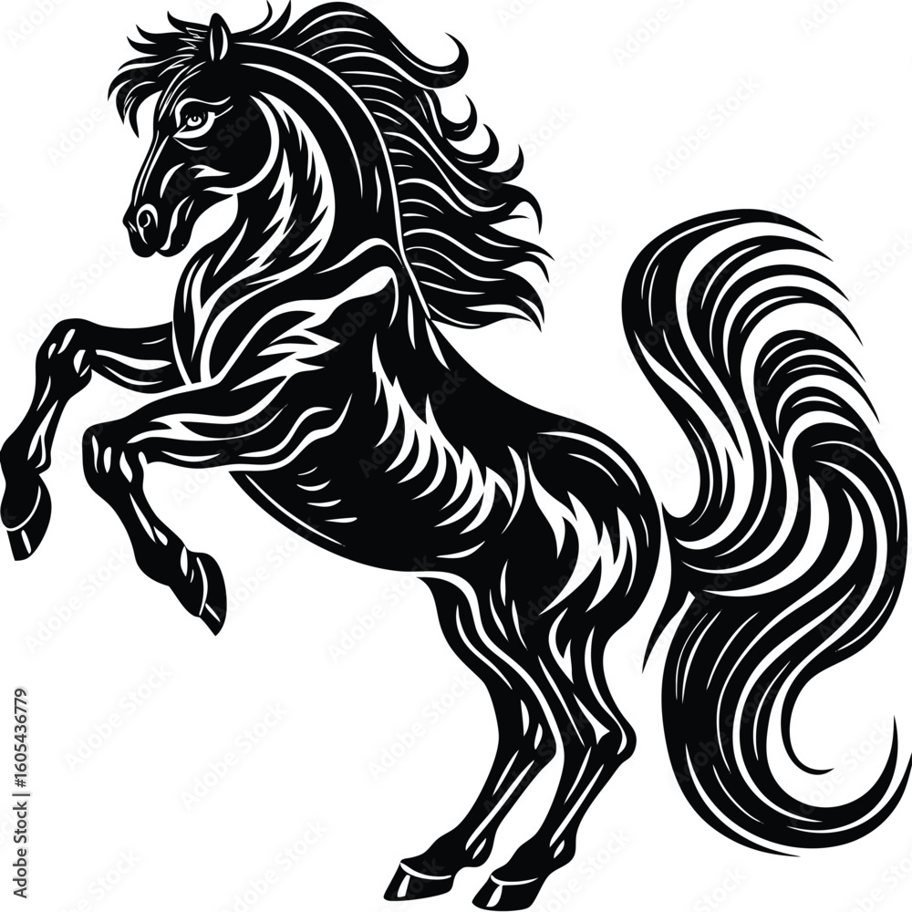 Obraz premium Vector art of a majestic black horse rearing up powerfully
