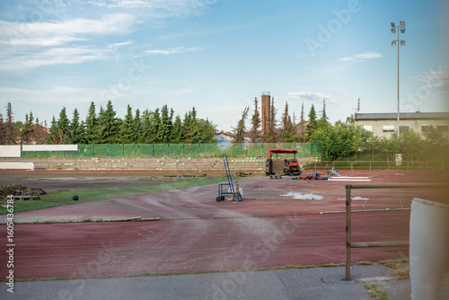 Heavy machinery ready to start the renovation of new athletic centre in Ljubljana, ZAK, which started on 23 of july 2025.
