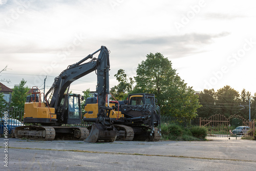 Heavy machinery ready to start the renovation of new athletic centre in Ljubljana, ZAK, which started on 23 of july 2025.