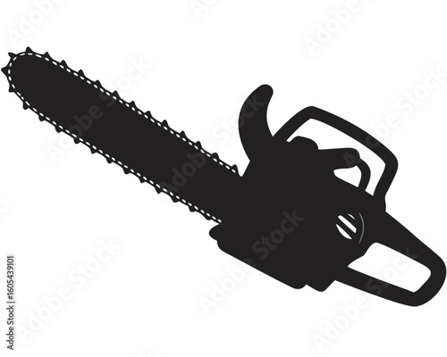 Illustration of a black chainsaw with a visible chain and handle on a white background image format created with generated ai
