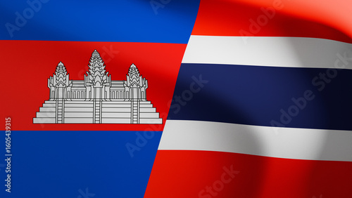Flags of Cambodia and Thailand in war