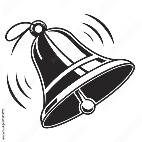 Illustration of a ringing bell with visible sound waves in a black and white graphic design style created with generated ai
