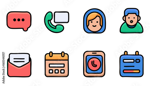 Digital communication icons messaging, call, email, calendar, contact - vector set vector icon 