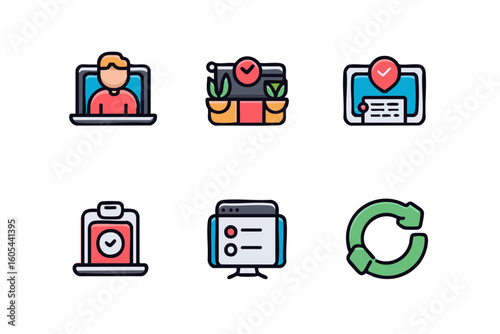 Digital technology icons online communication, task management, and process automation vector graphics vector icon 