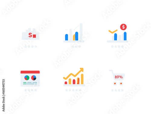 Data analytics, business intelligence, and e-commerce performance icons - digital marketing metrics vector icon 