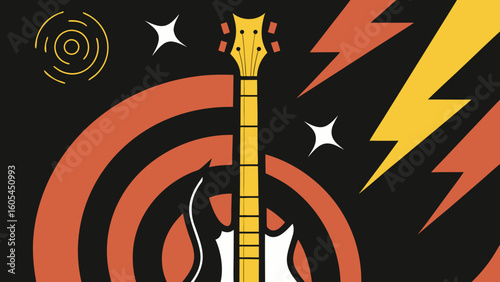 Electric guitar illustration with vibrant colors and dynamic patterns  