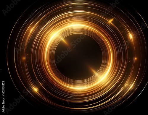 circle golden light lines on black background