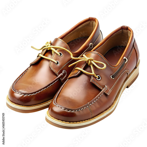Wallpaper Mural Classic brown leather boat shoes with yellow laces for men isolated on transparent background Torontodigital.ca