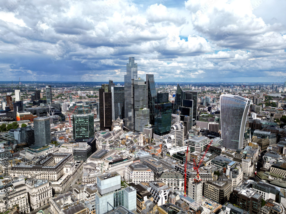 Fototapeta premium Financial and business centre. Financial capital of the world. Skyscrapers. City of London—global financial centre. The Shard. Tower Bridge.