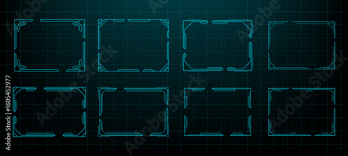 Abstract hud interface frames and borders. Futuristic digital display elements set for sci fi application.