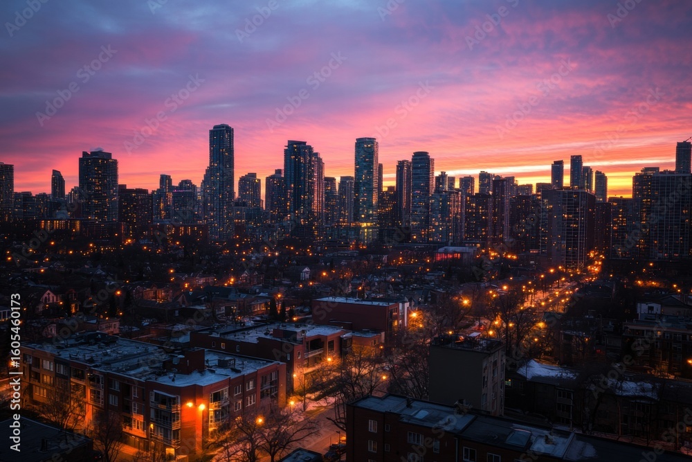 Fototapeta premium Cityscape in golden sunrise light