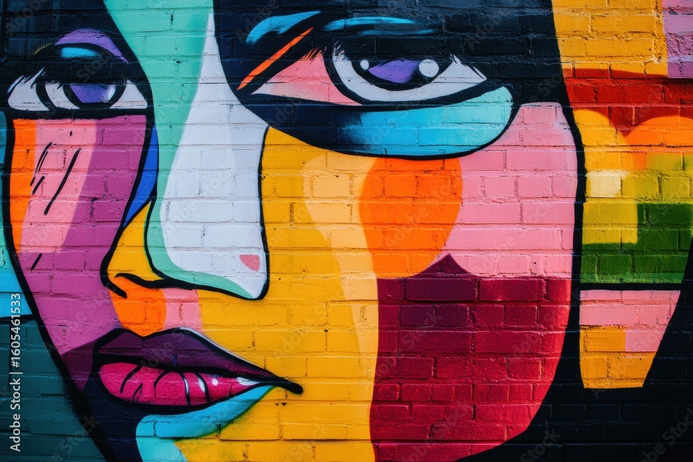 Naklejka premium Pop art style painted portrait on wall