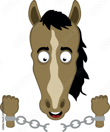 vector illustration character face horse cartoon breaking chains in freedom and enmancipation