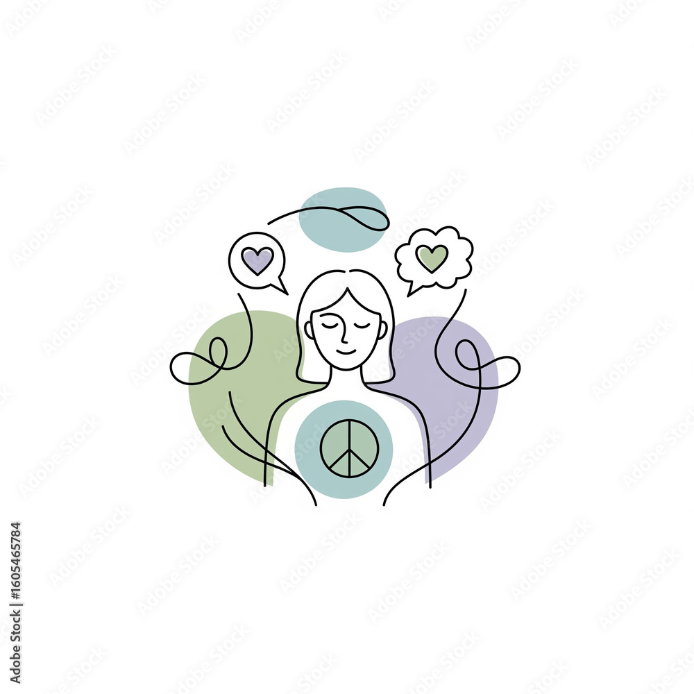Obraz premium Simple Hand-Drawn Mental Health & Wellbeing Concept Illustration