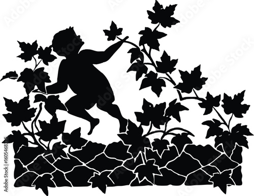 Silhouette of Ivy Crawling on Wall, Climbing vine silhouette