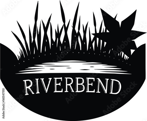Silhouette of Riverbend with Tall Grass, Winding stream silhouette