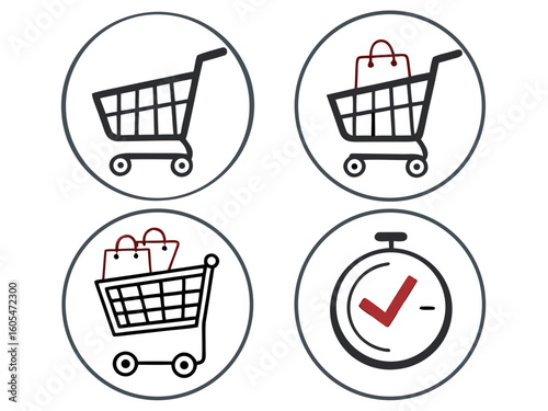 Explore different shopping cart icons for online retail and e commerce business with fast delivery timer