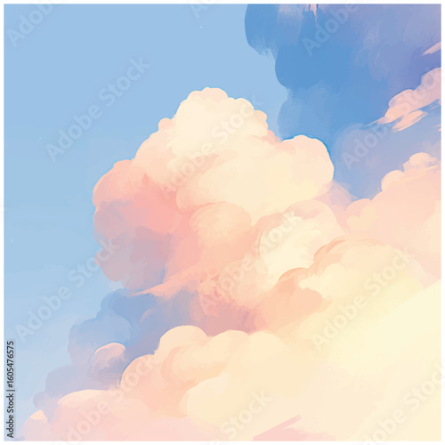 Soft Pastel Hues of Dreamy Clouds Against a Clear Blue Sky, Artistic Sky Scape